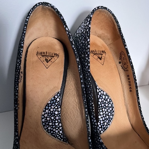 John Fluevog Attention Paris Suede Rounded Toe Leather Retro High Heels - Picture 7 of 11